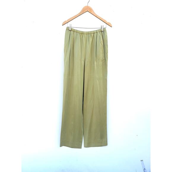Vintage Anne Klein II Set Button Down Wide Leg Satin Pants Large 12 Lime Green - Picture 6 of 11